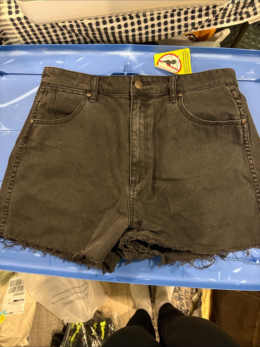 Wrangler Black Frayed-Hem High-Rise Denim Shorts